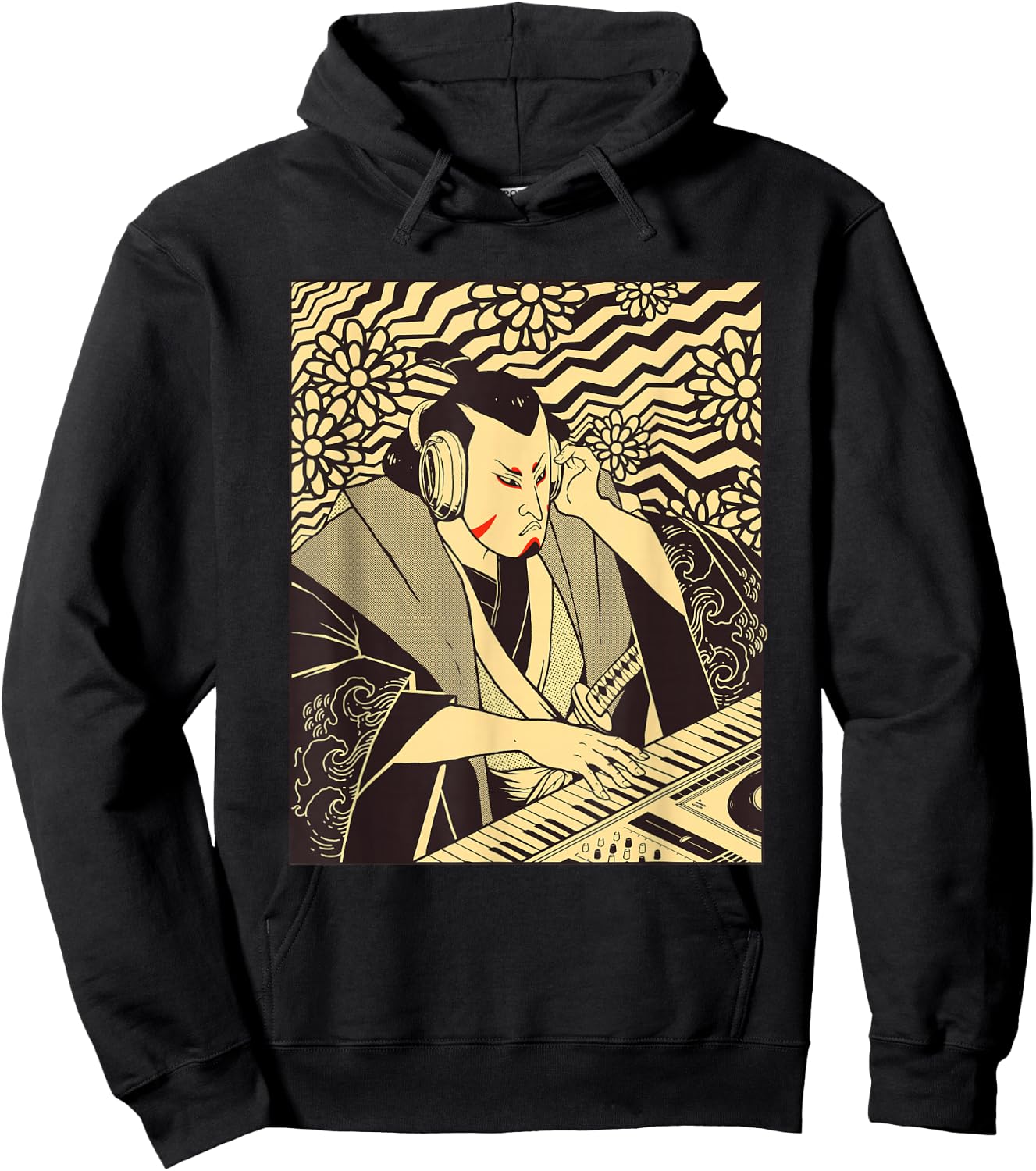 Synth Techno Music Funny Samurai Synthesizer Hoodie - Hoodie | Black