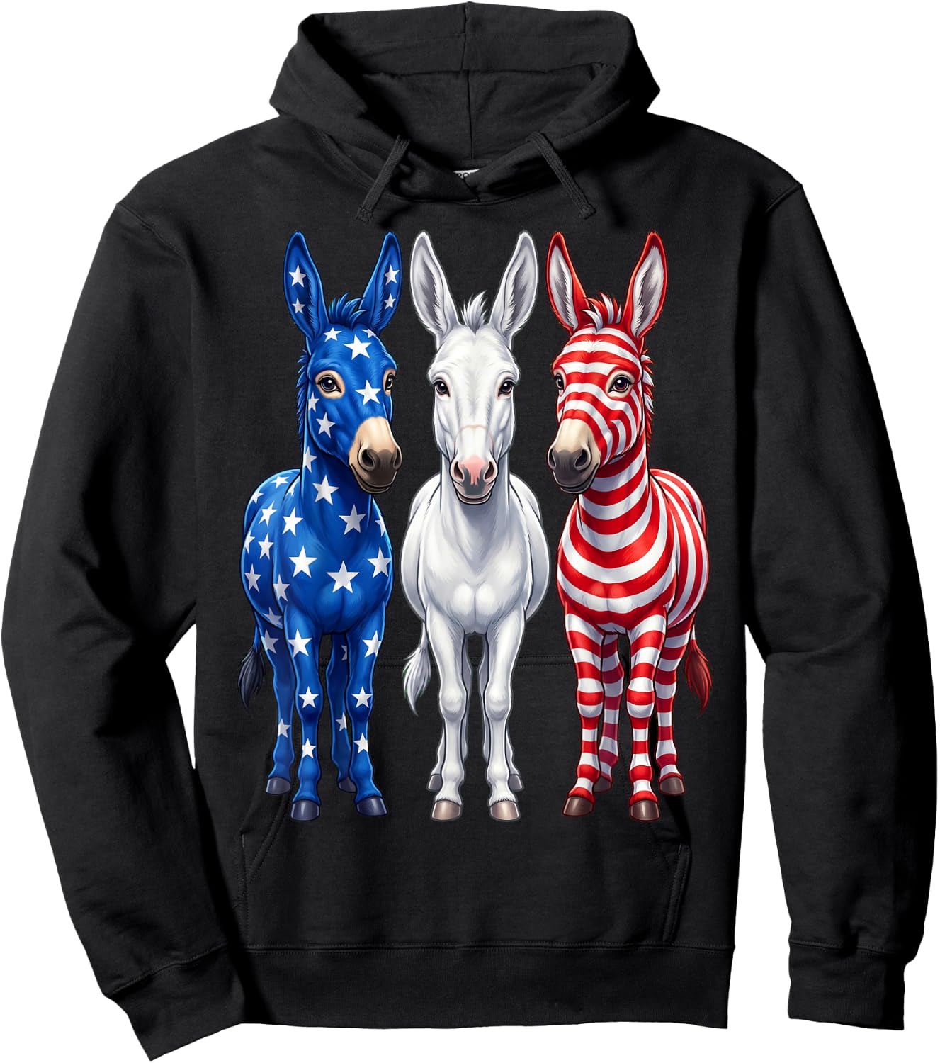 Funny Patriotic Donkeys USA Flag 4th of July Donkey Lover Hoodie - Hoodie | Black
