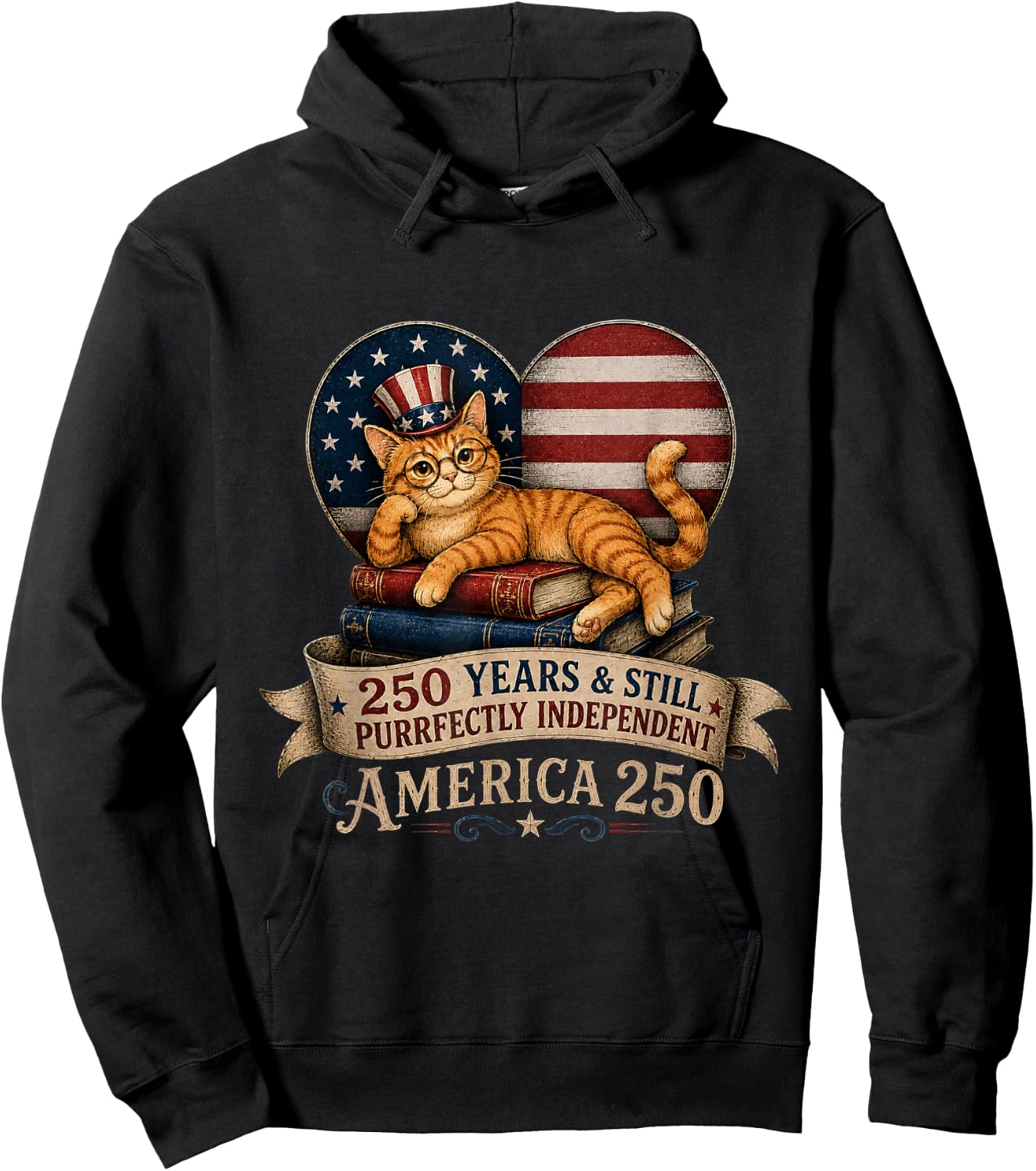 250 Anniversary Book Cat Purrfectly Independent 4th of July Hoodie - Hoodie | Black