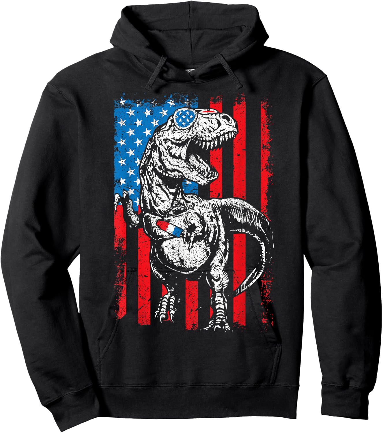 Trex Popsicle USA Flag Funny 4th Of July Dinosaur Gift Hoodie - Hoodie | Black