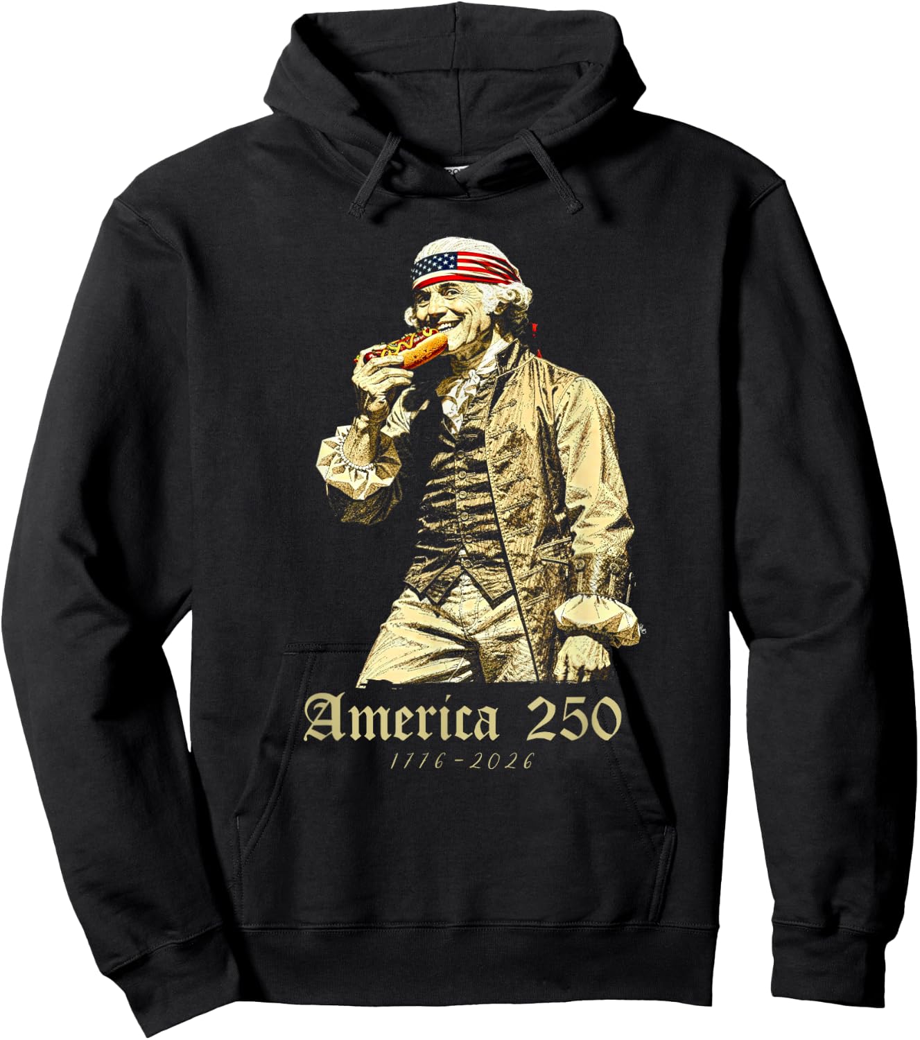 George Washington Eating Hot Dog, July 4th 250th Anniversary Hoodie - Hoodie | Black
