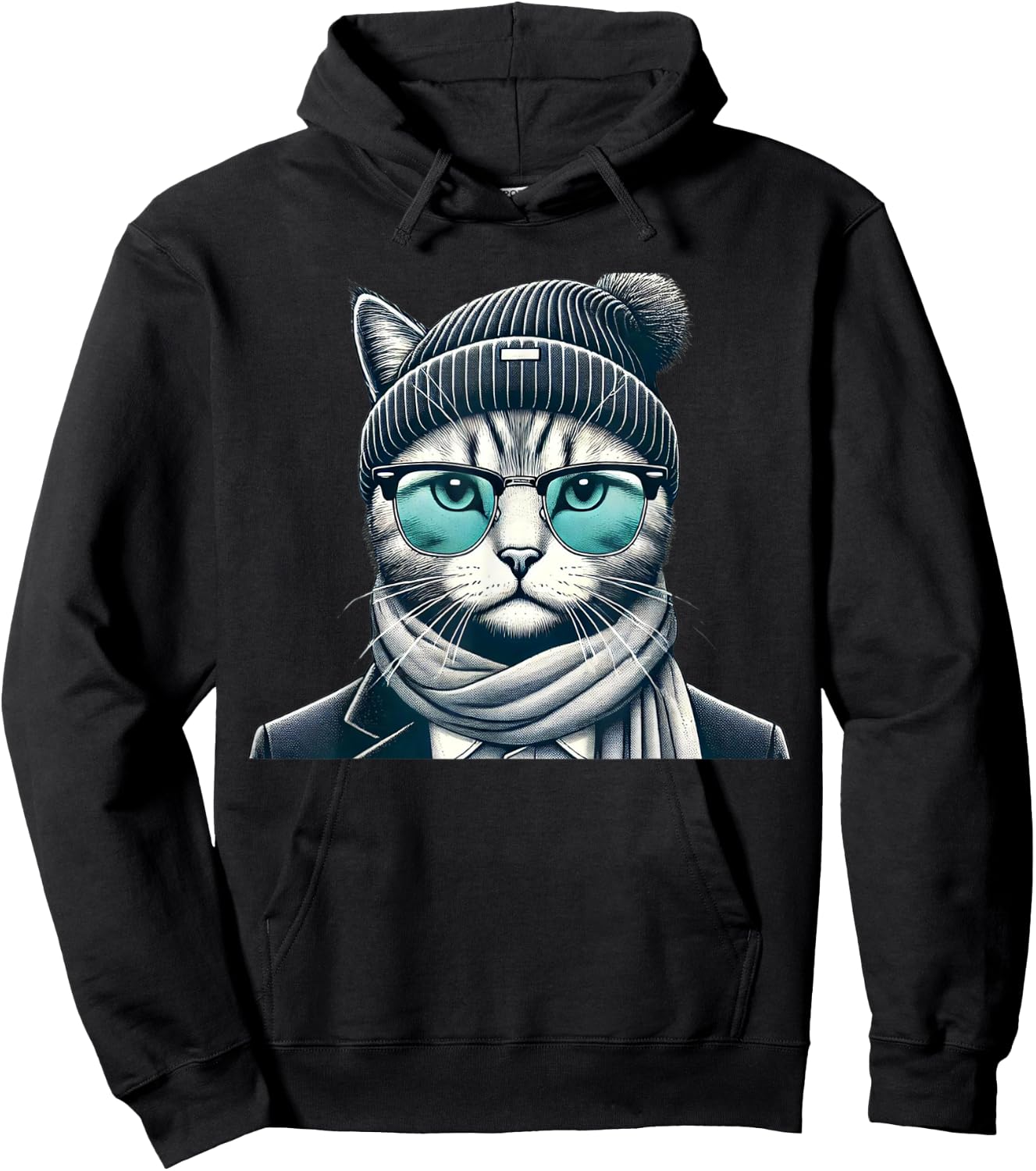 Funny stylish cat wearing glasses, Cat Lover, Animal Lover Hoodie - Hoodie | Black