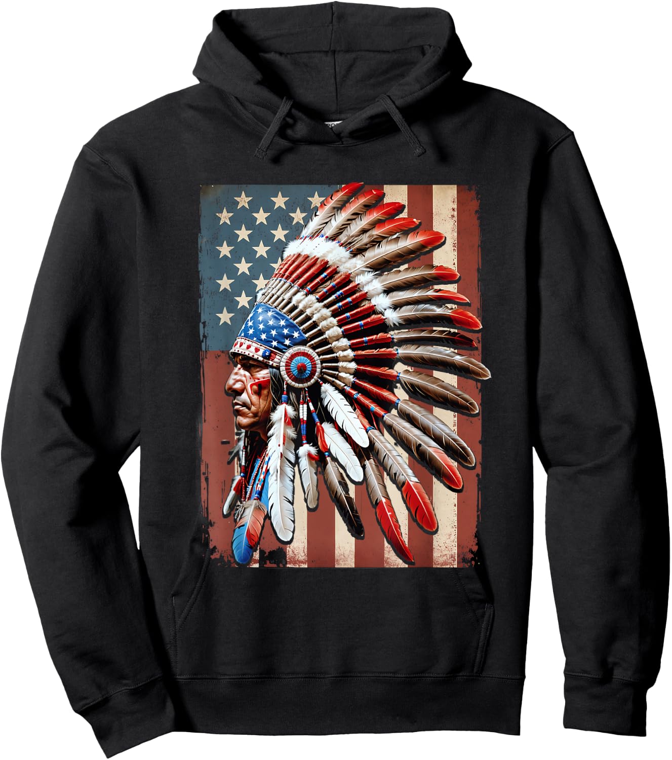 Native American Indian USA American Flag Indigenous Chief Hoodie - Hoodie | Black