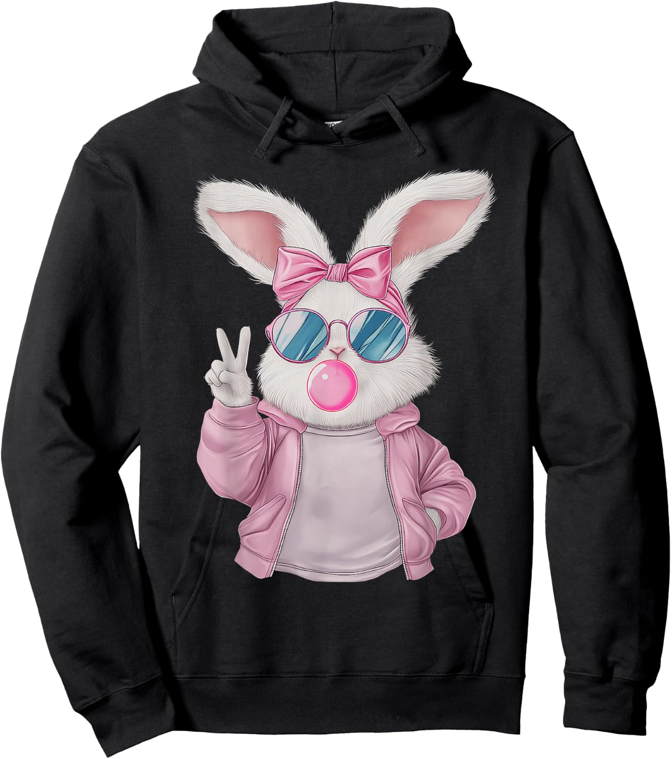 Rabbit Bunny Blowing Bubble Gum Easter Day Cute Girl Women Hoodie - Hoodie | Black