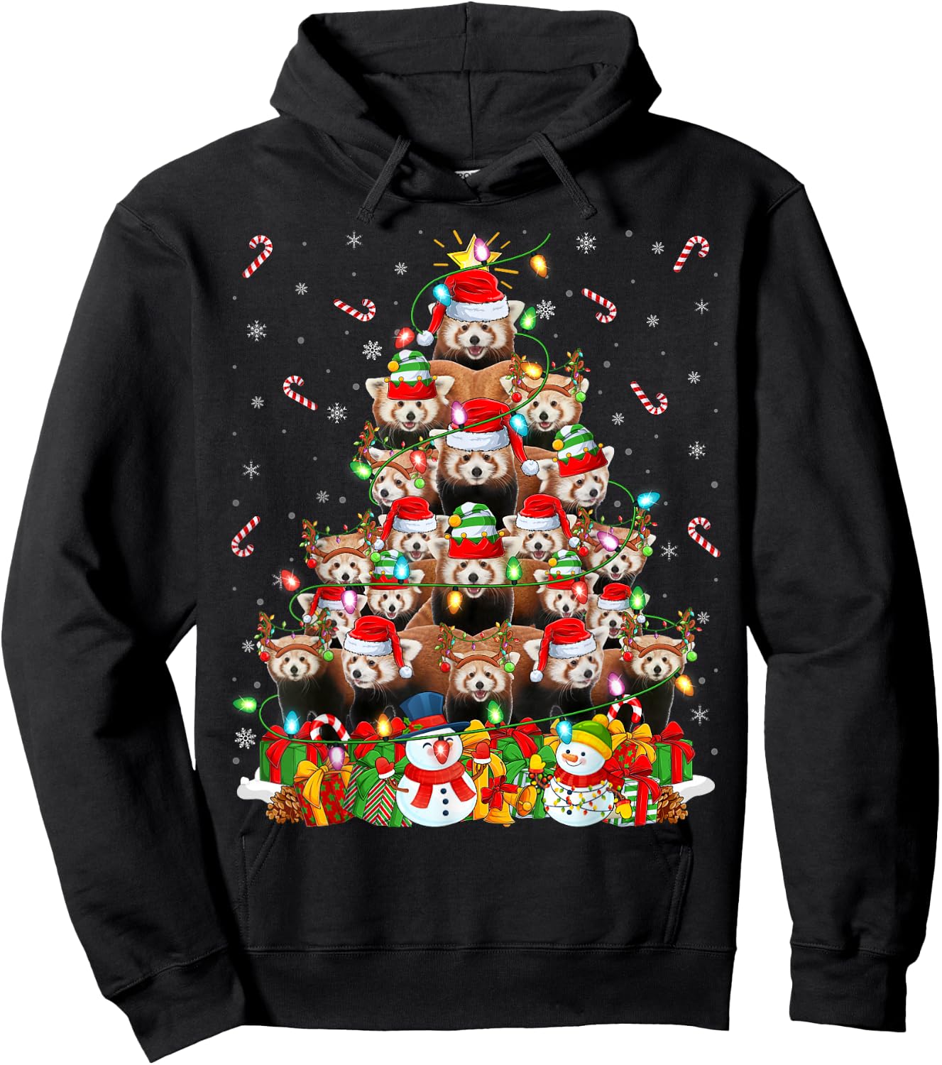 Red Panda Xmas Lighting Tree Santa Red Panda Christmas Hoodie - Hoodie | Black