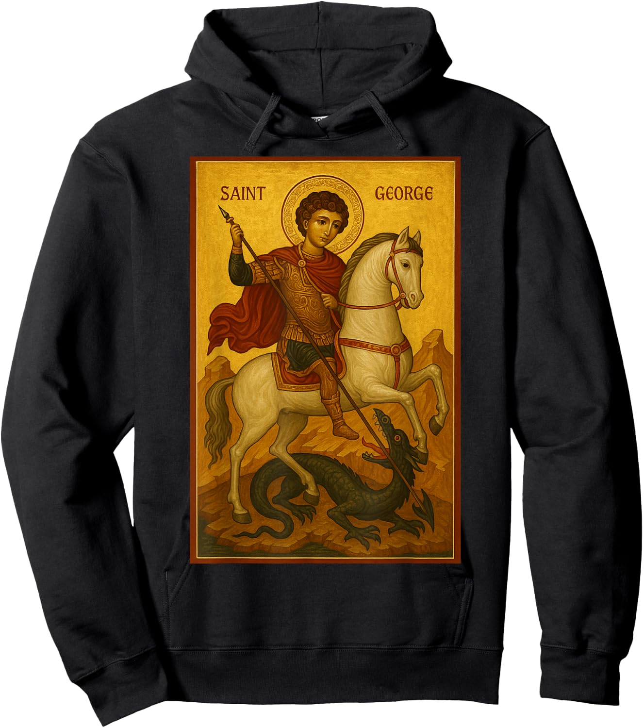 Icône orthodoxe de Saint Georges et Le Dragon Hoodie - Hoodie | Black
