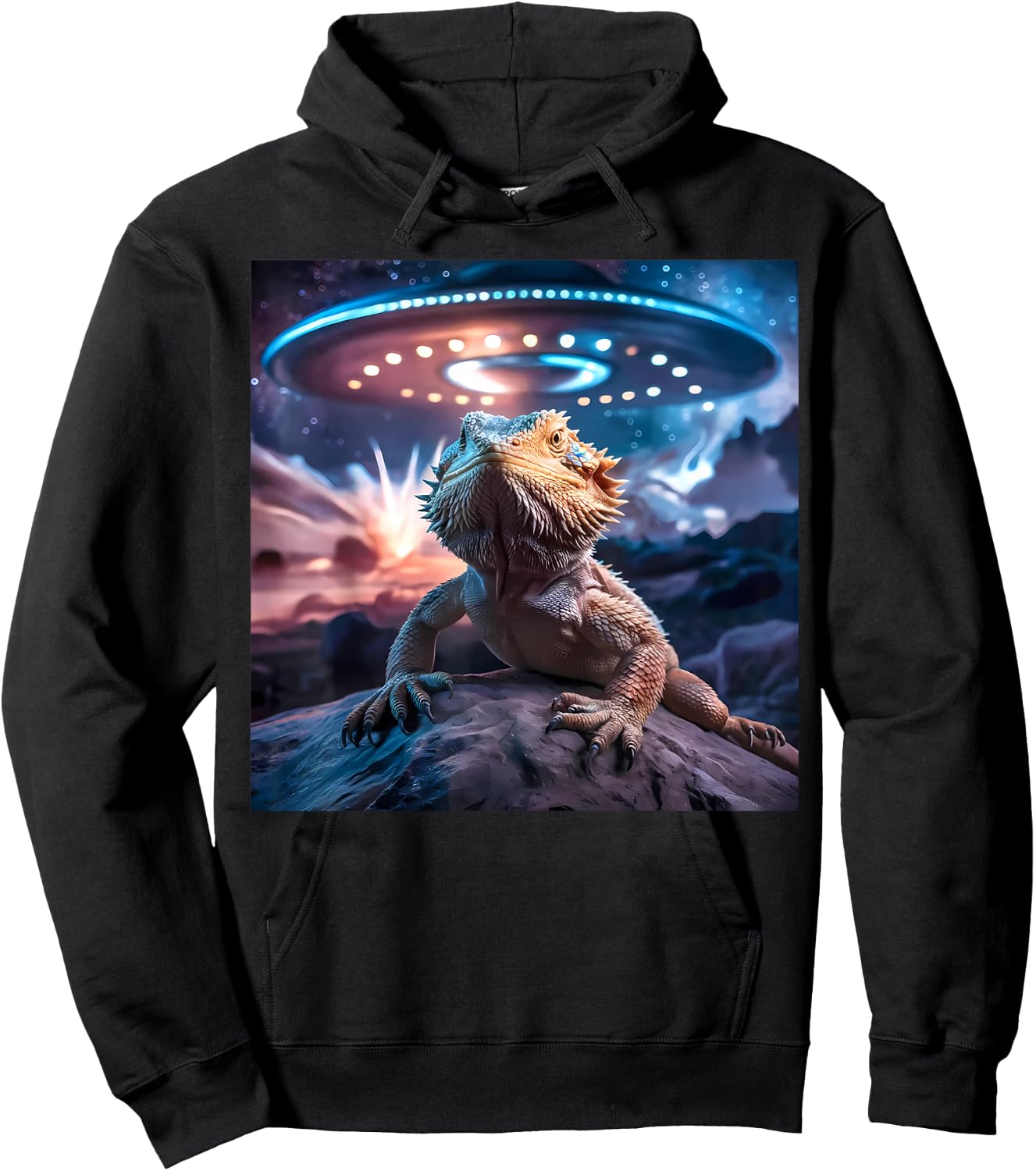 Bearded Dragon UFO Alien Graphic Hoodie - Hoodie | Black