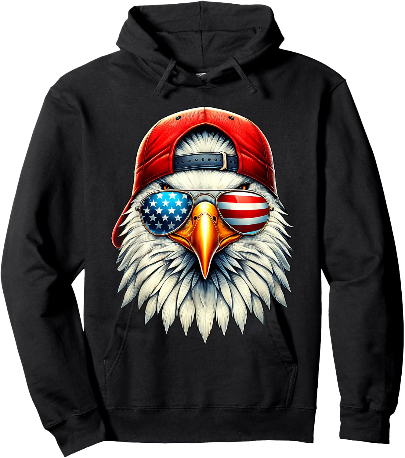 Cool Eagle American Flag USA Funny 4th Of July Fourth Boys Hoodie - Hoodie | Black