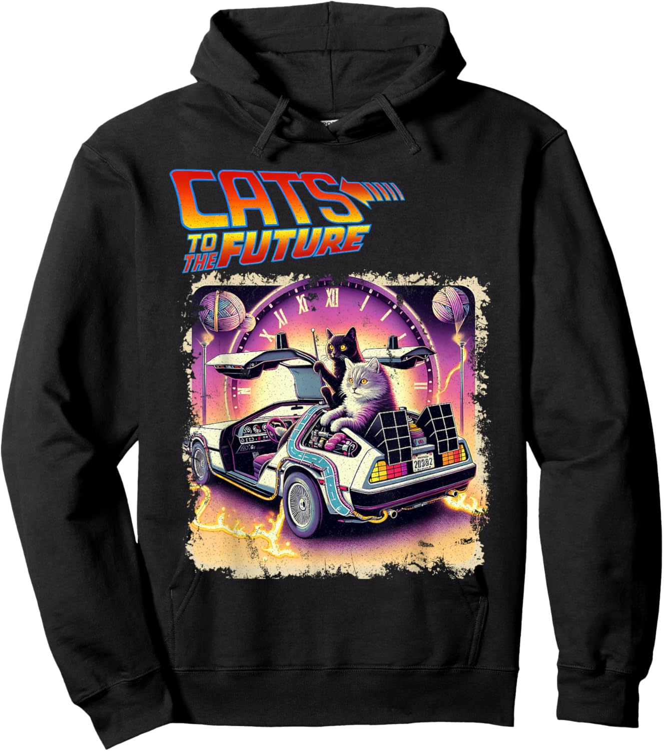 Cats To The Future 80s 90s Parody Pop Culture Funny Cats , Black, S Hoodie - Hoodie | Black
