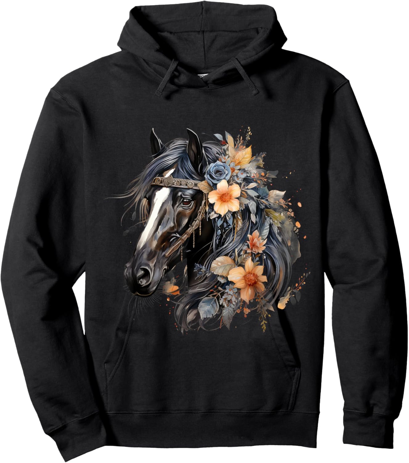 Floral Wild Horse Country Horse Riding , Small, Black Hoodie - Hoodie | Black