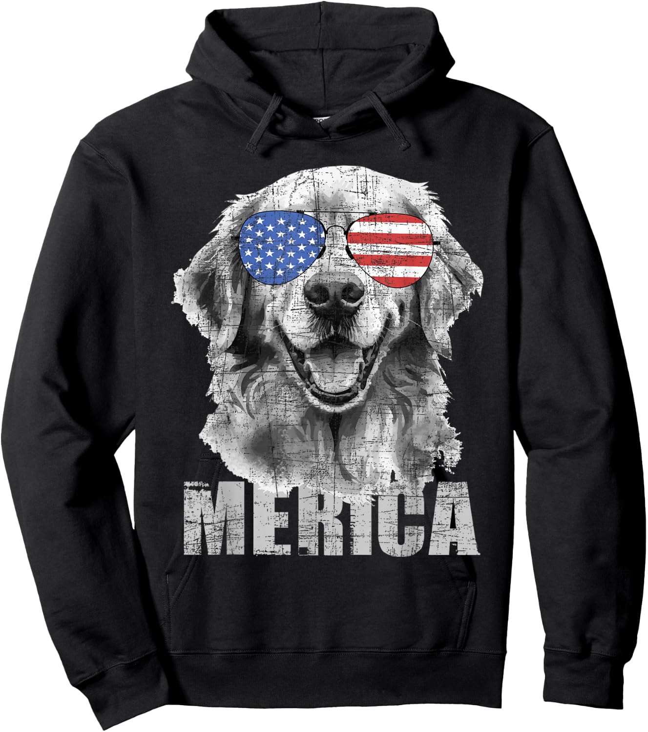 Merica - Patriotic American Flag Golden Retriever Dog Lover Hoodie - Hoodie | Black