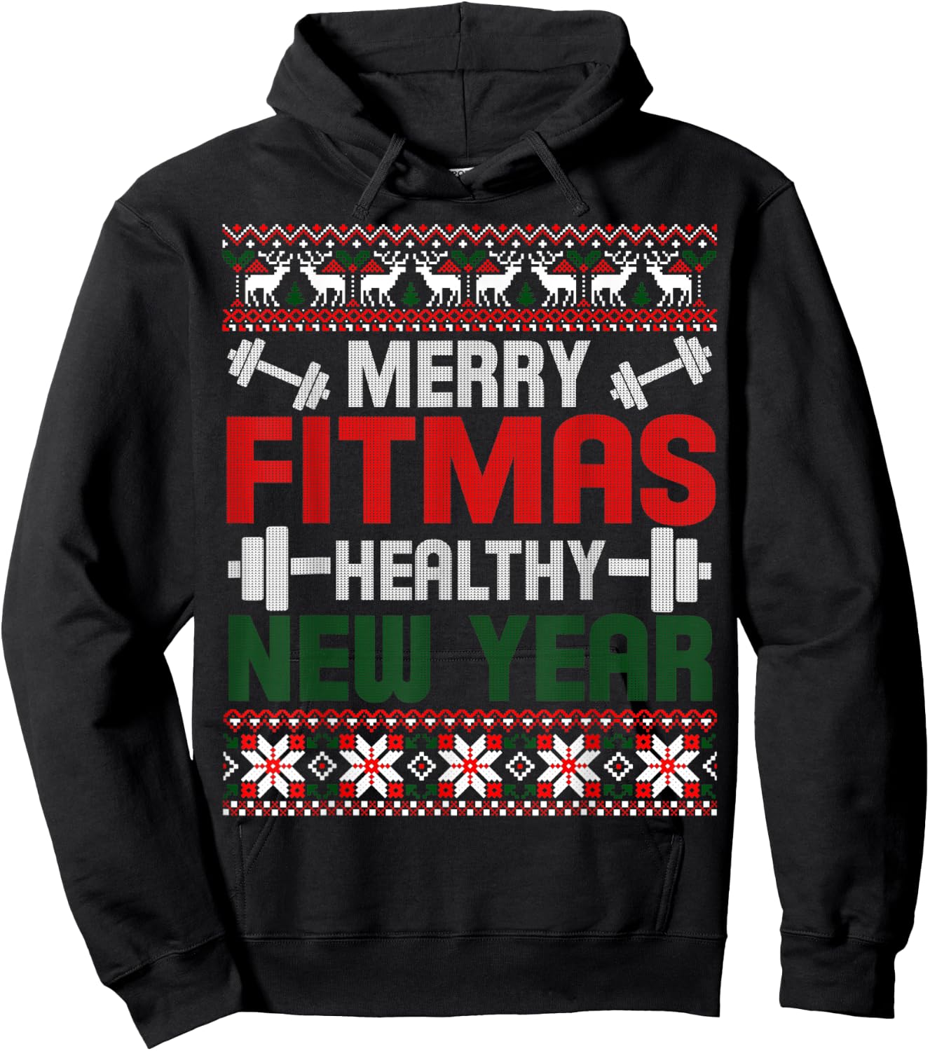Merry Fitmas Healthy New Year Christmas Goals Meme Gift Ugly Hoodie - Hoodie | Black
