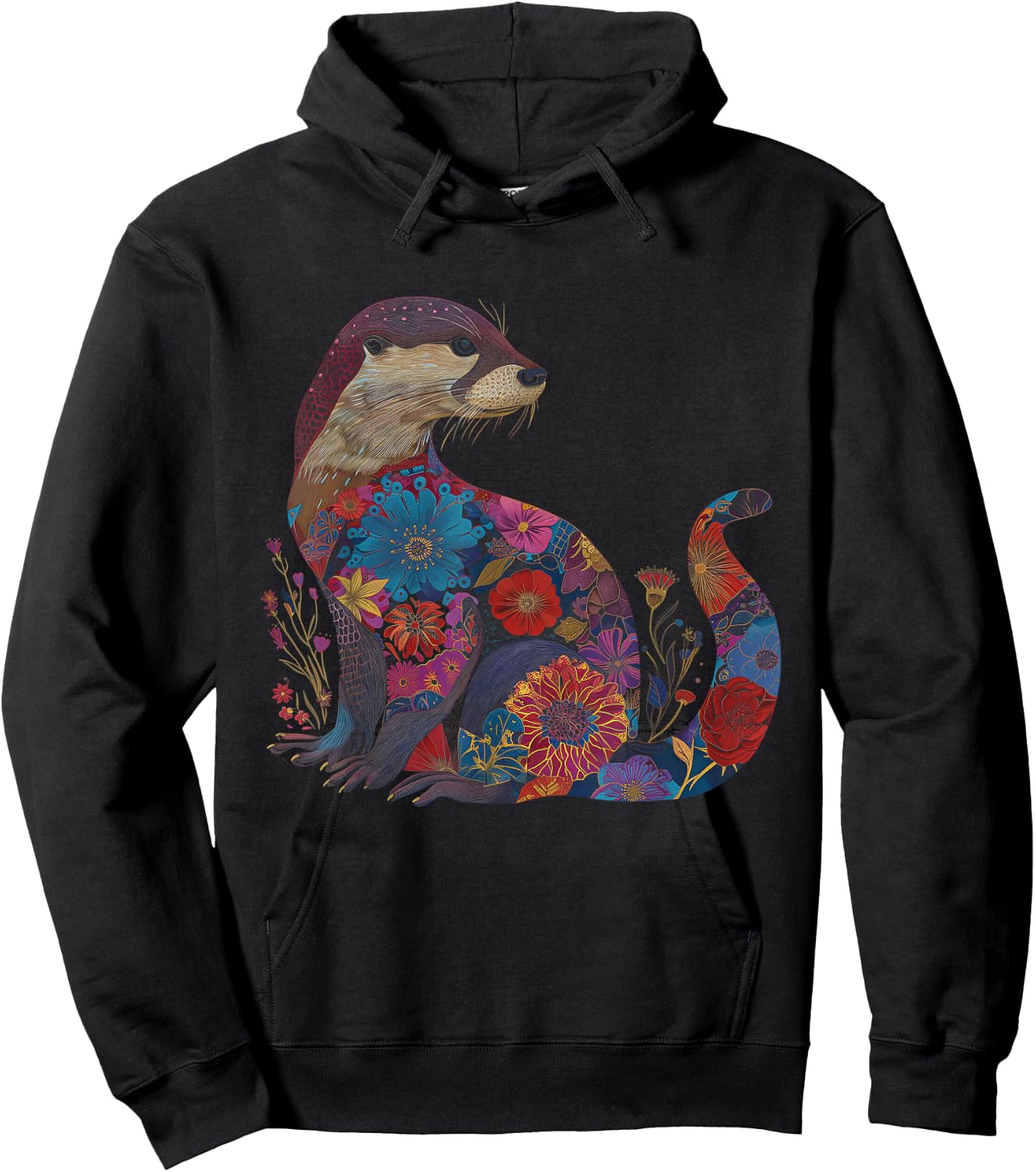 Otter Floral Artwork Vintage Flowers Cute Sea Otter Hoodie - Hoodie | Black