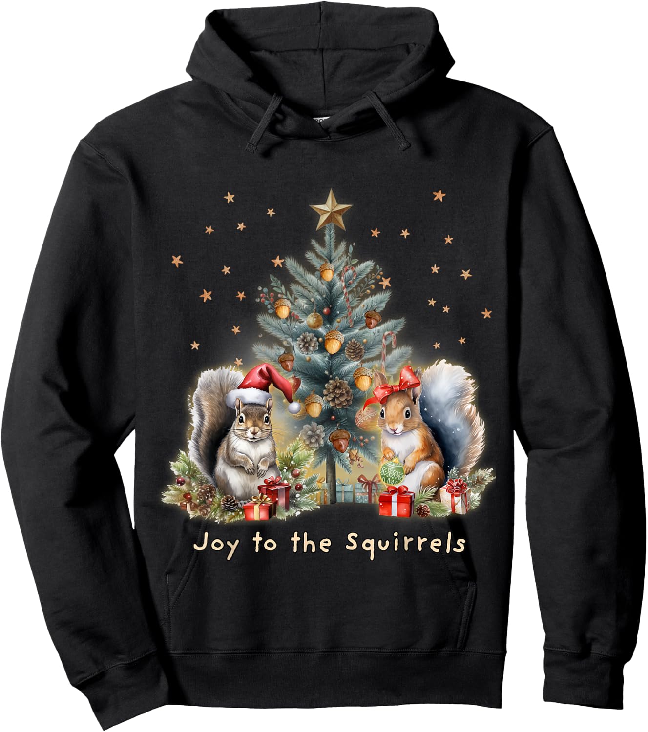 Joy To The Squirrels Christmas Tree Squirrel Lover Pajama Hoodie - Hoodie | Black