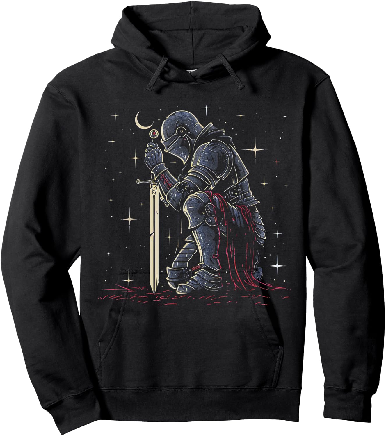 Paladin Kneeling Design | Fantasy Art Noble Warrior Hoodie - Hoodie | Black