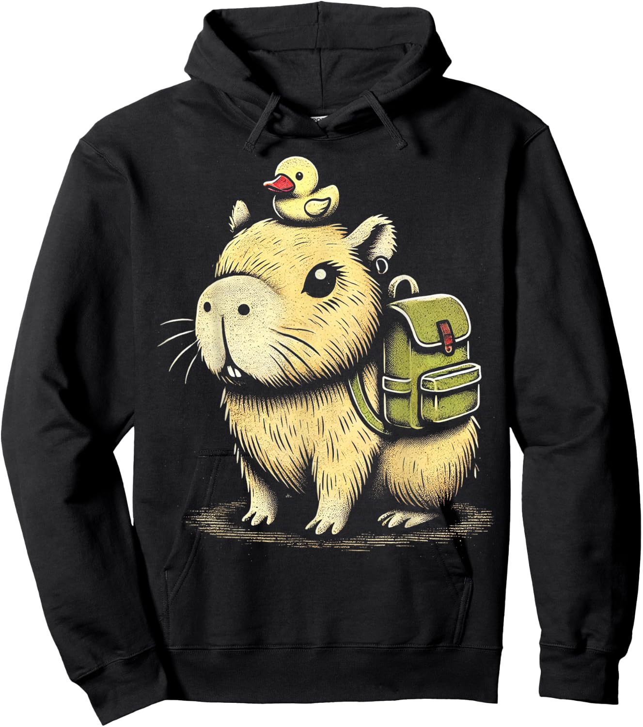 Cute Capybara Adventure Vintage Animal Art Hoodie - Hoodie | Black