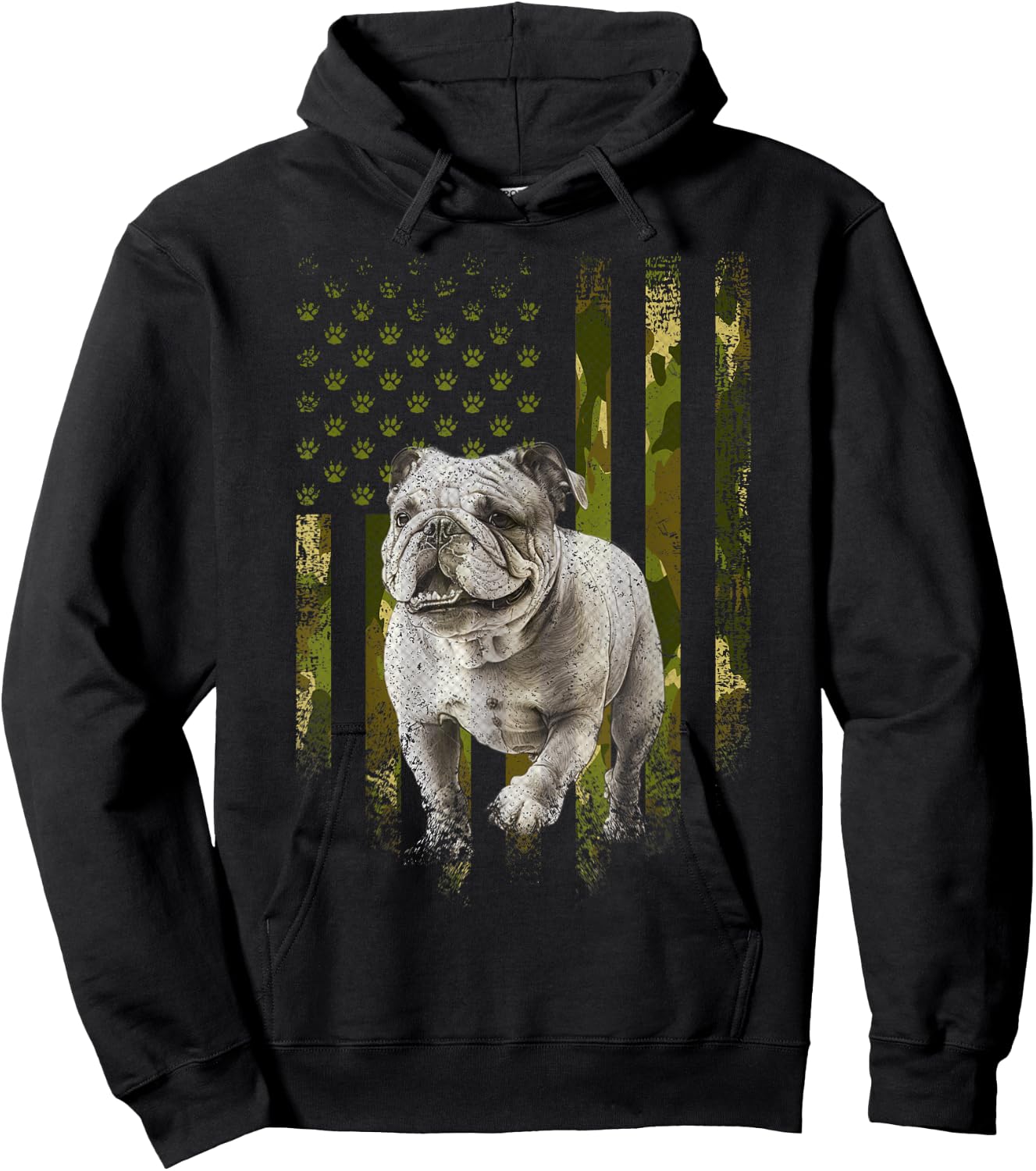Vintage Camouflage USA Camo Flag Bulldog 4th Of July Women Kids Men Hoodie - Hoodie | Black