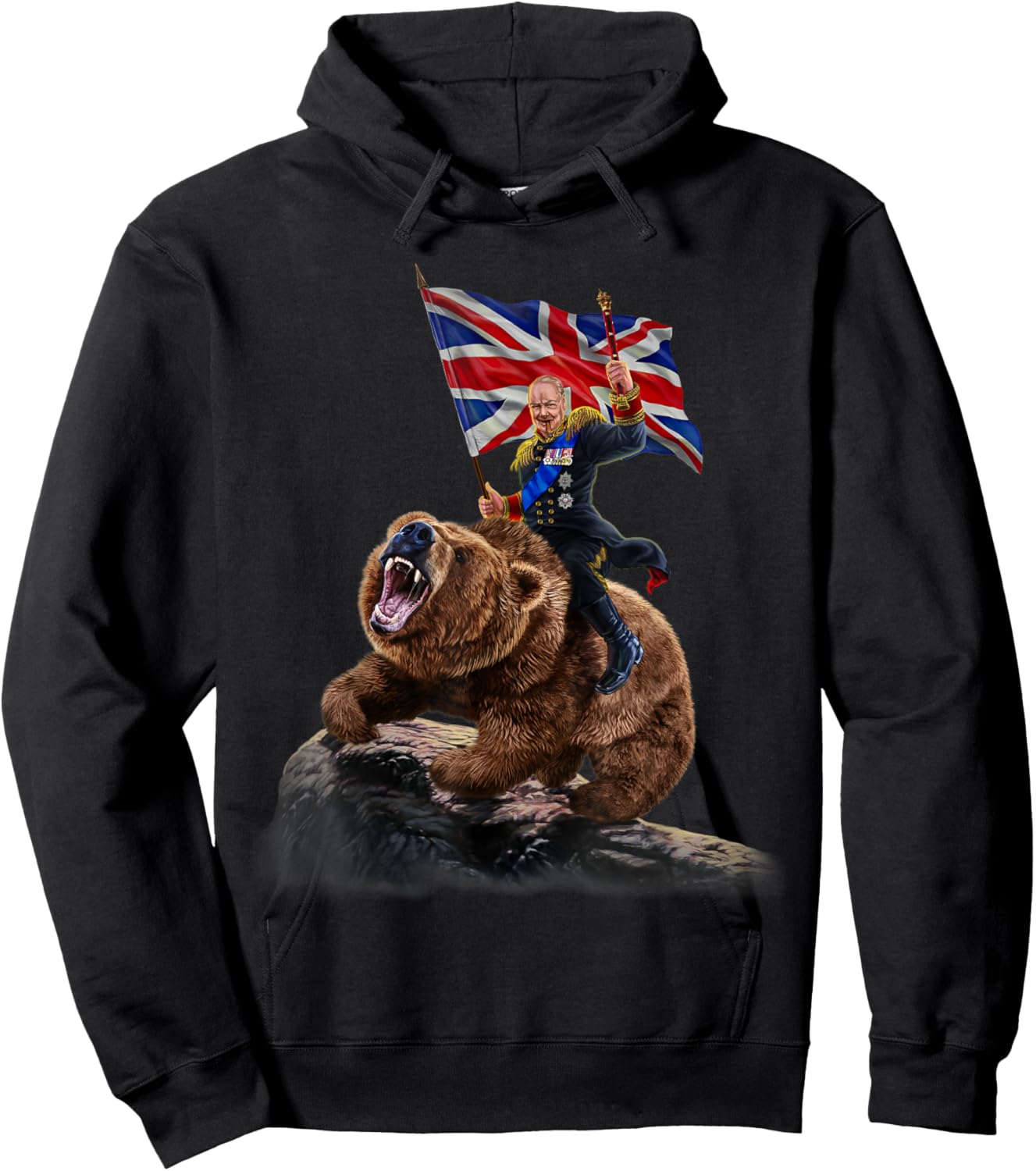 England Winston Churchill Ride Battle Grizzly Bear Hoodie - Hoodie | Black
