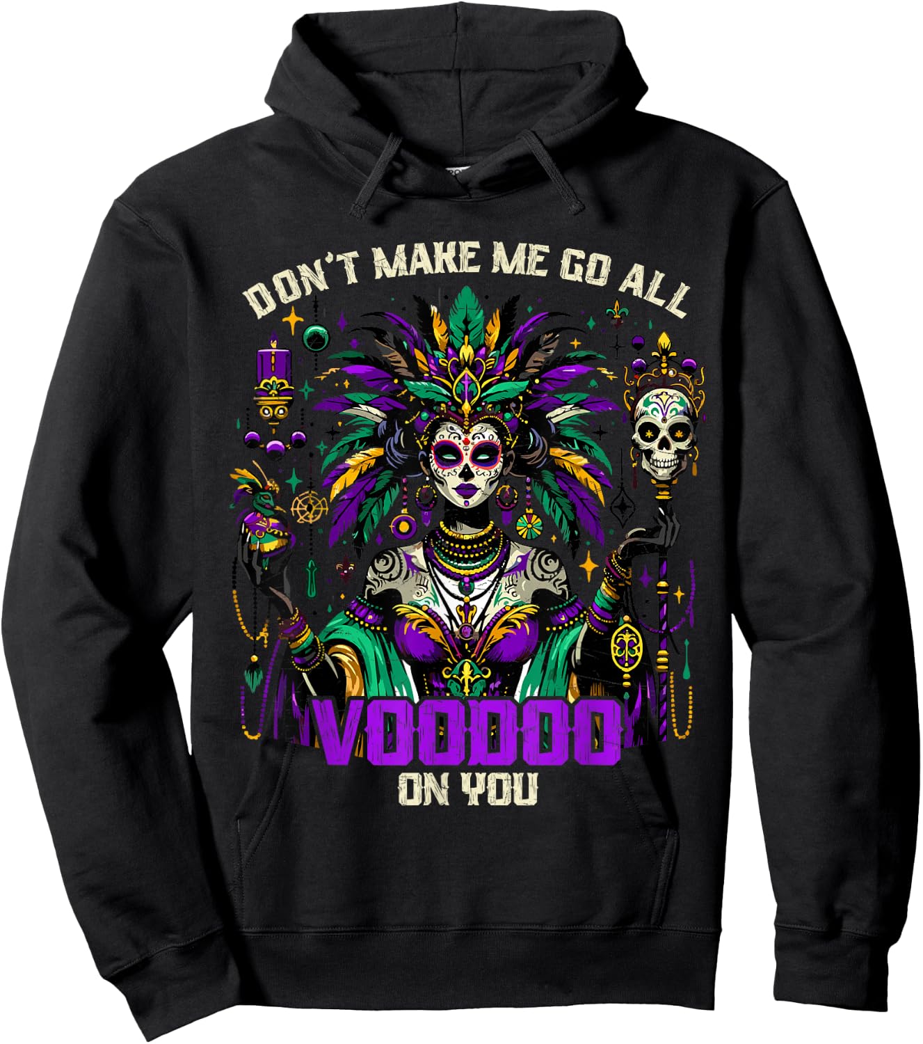 Mardi Gras Priestess Women New Orleans Witch Doctor Voodoo Hoodie - Hoodie | Black