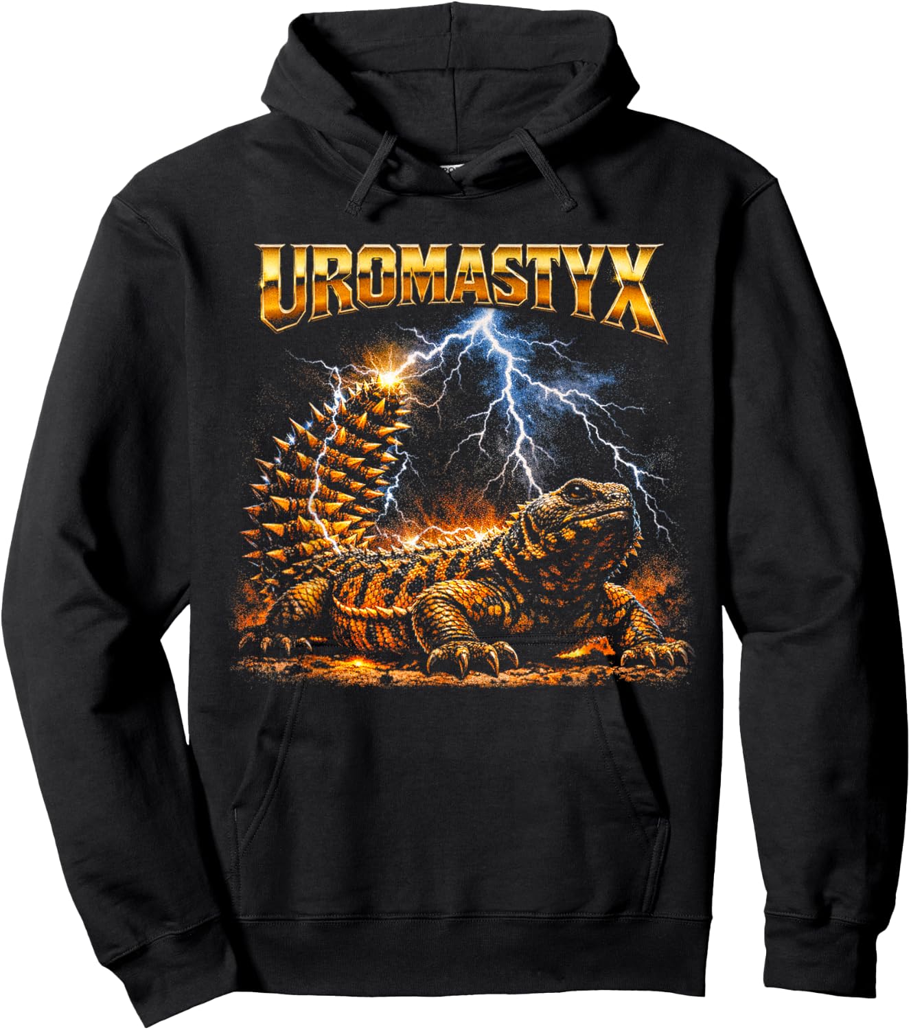 80s Heavy-Metal Uromastyx Lizard Retro Reptile Pet Owner Hoodie - Hoodie | Black