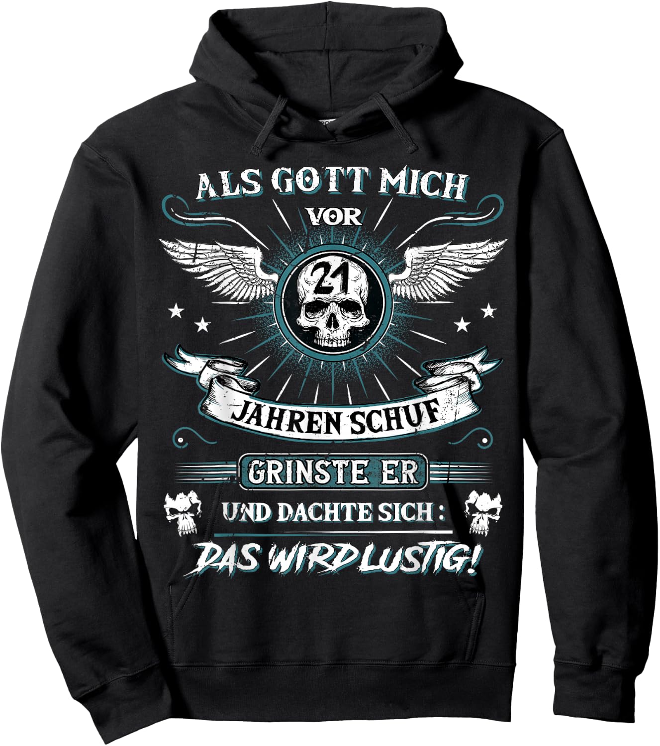 with German Text "Als Gott mich vor 21 Jahren schuf er grinste er 21st Birthday", black Hoodie - Hoodie | Black