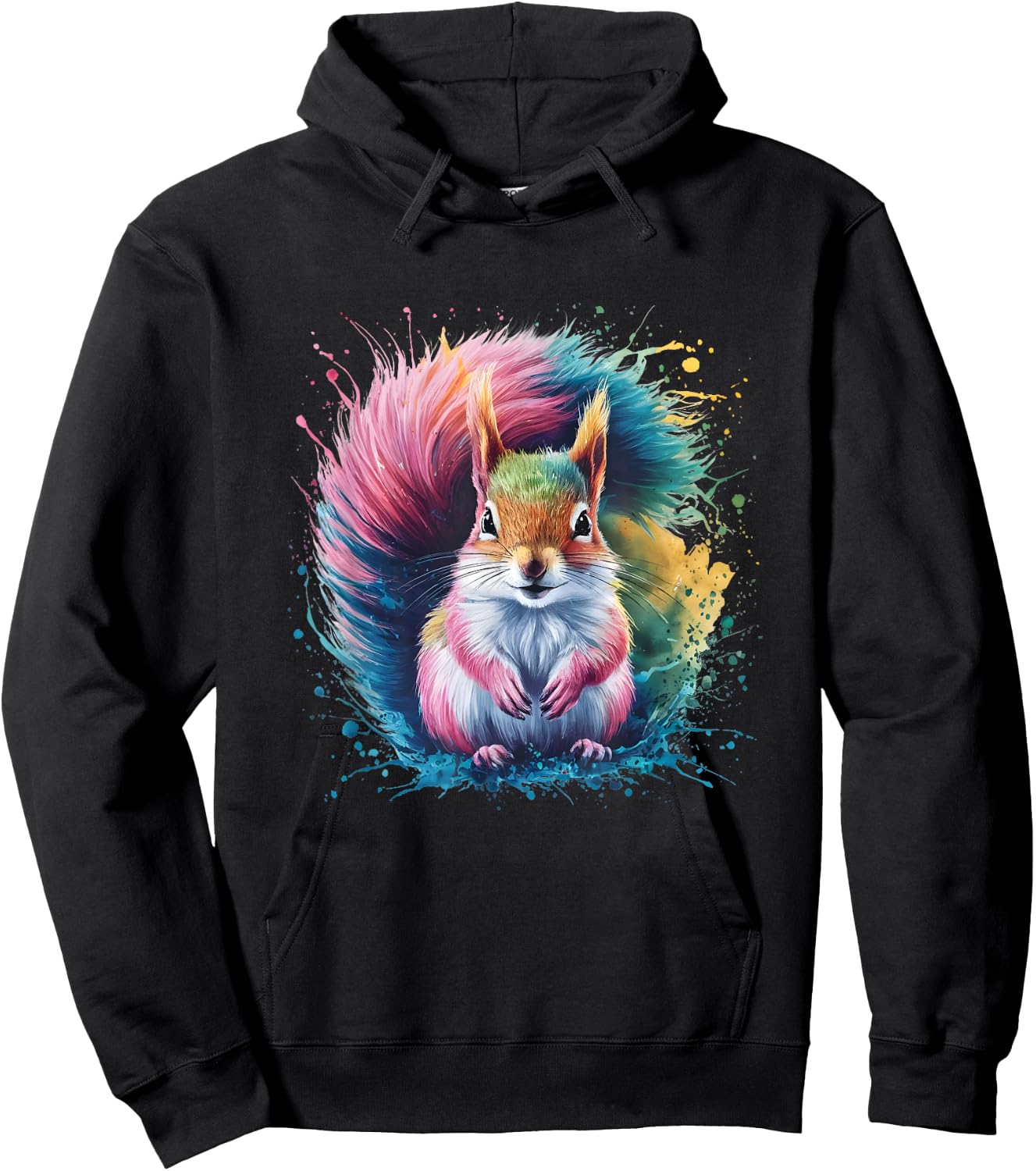 Squirrel Men Women Colourful Watercolour Squirrel Hoodie - Hoodie | Black