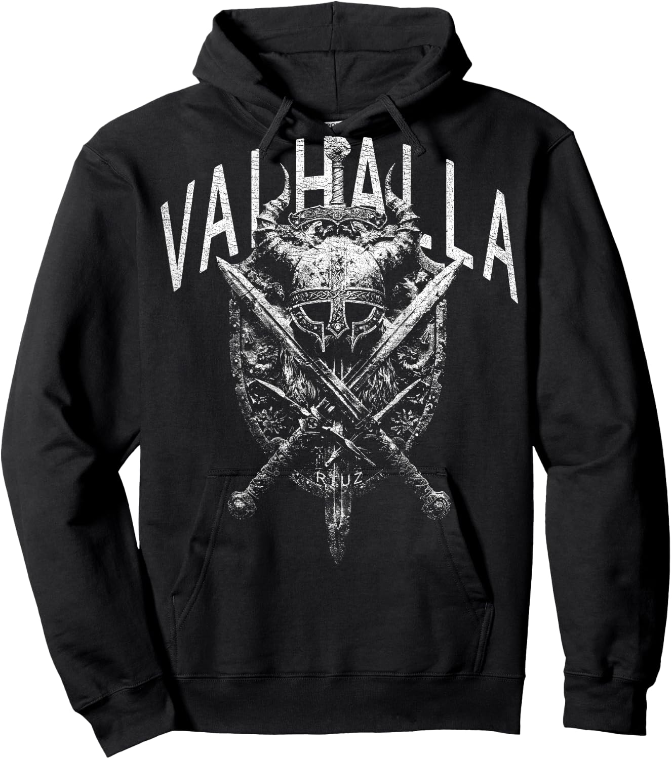 Valhalla Odin Thor Runes Viking Helmet Backprint Viking , black Hoodie - Hoodie | Black