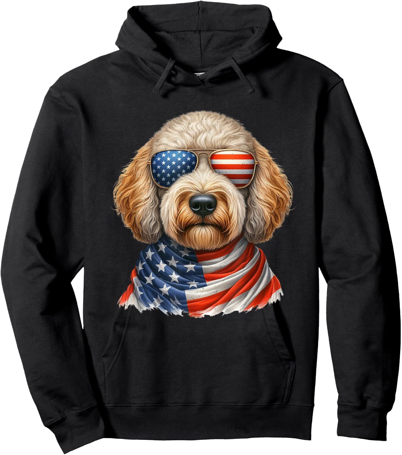 Labradoodle American Flag 4th Of July Patriotic Dog Lover Hoodie - Hoodie | Black