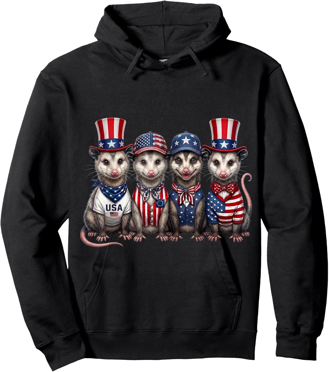 Opossum 4th of July Patriotic Funny Men Women Kids Hoodie - Hoodie | Black