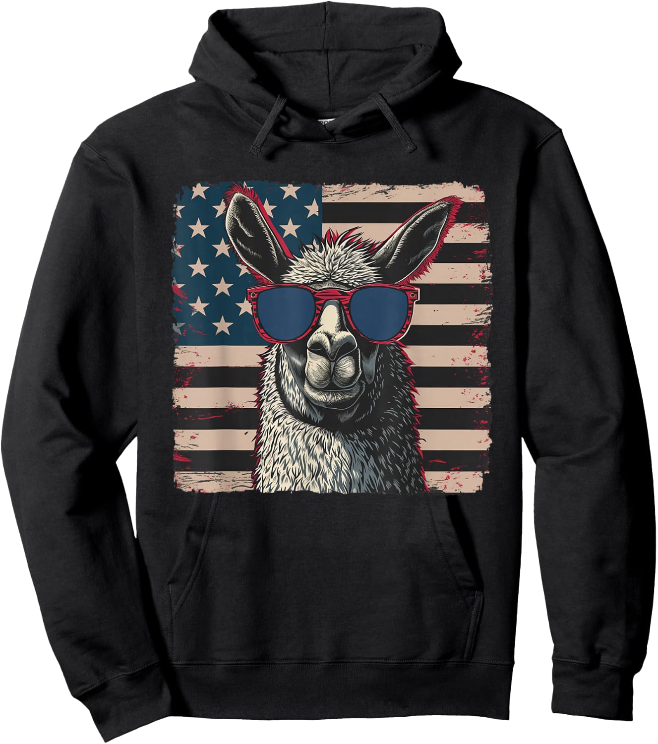USA Flag Patriotic Llama Shirt Fourth of July Men Women Kids Hoodie - Hoodie | Black