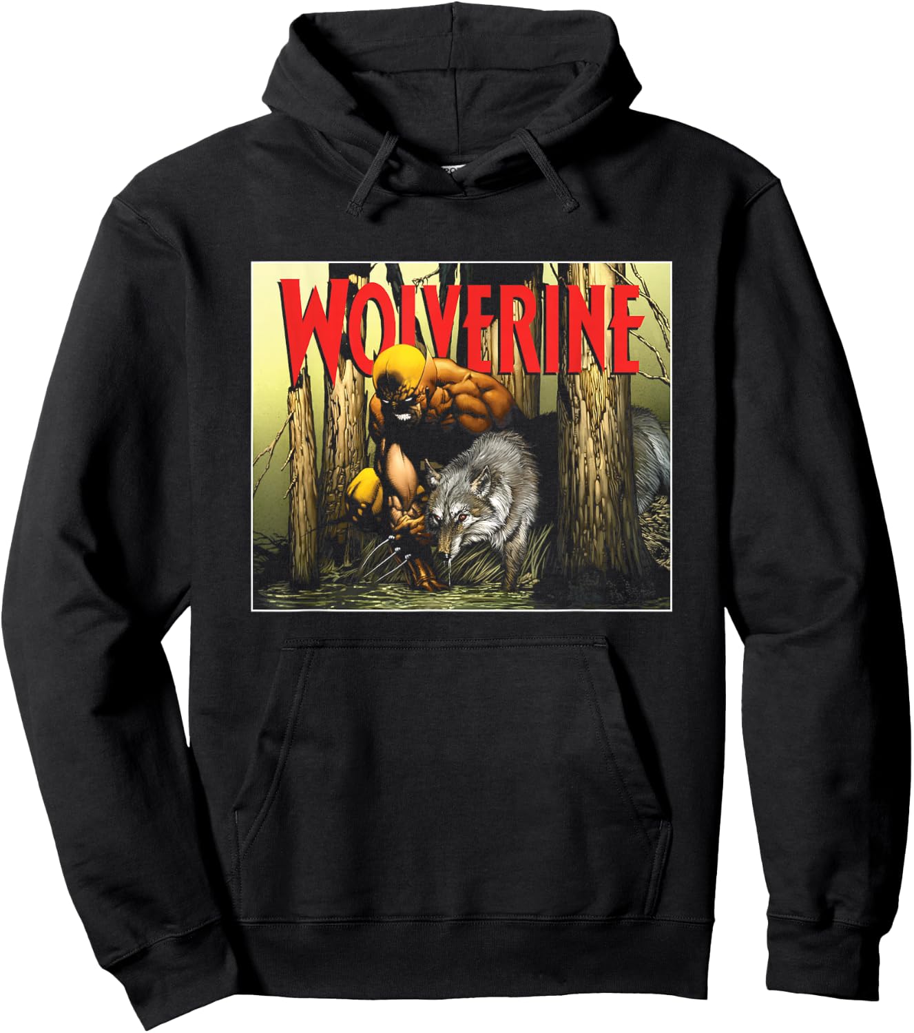 Marvel X-Men Wolverine Two Wolves Front Retro Big Poster Hoodie - Hoodie | Black
