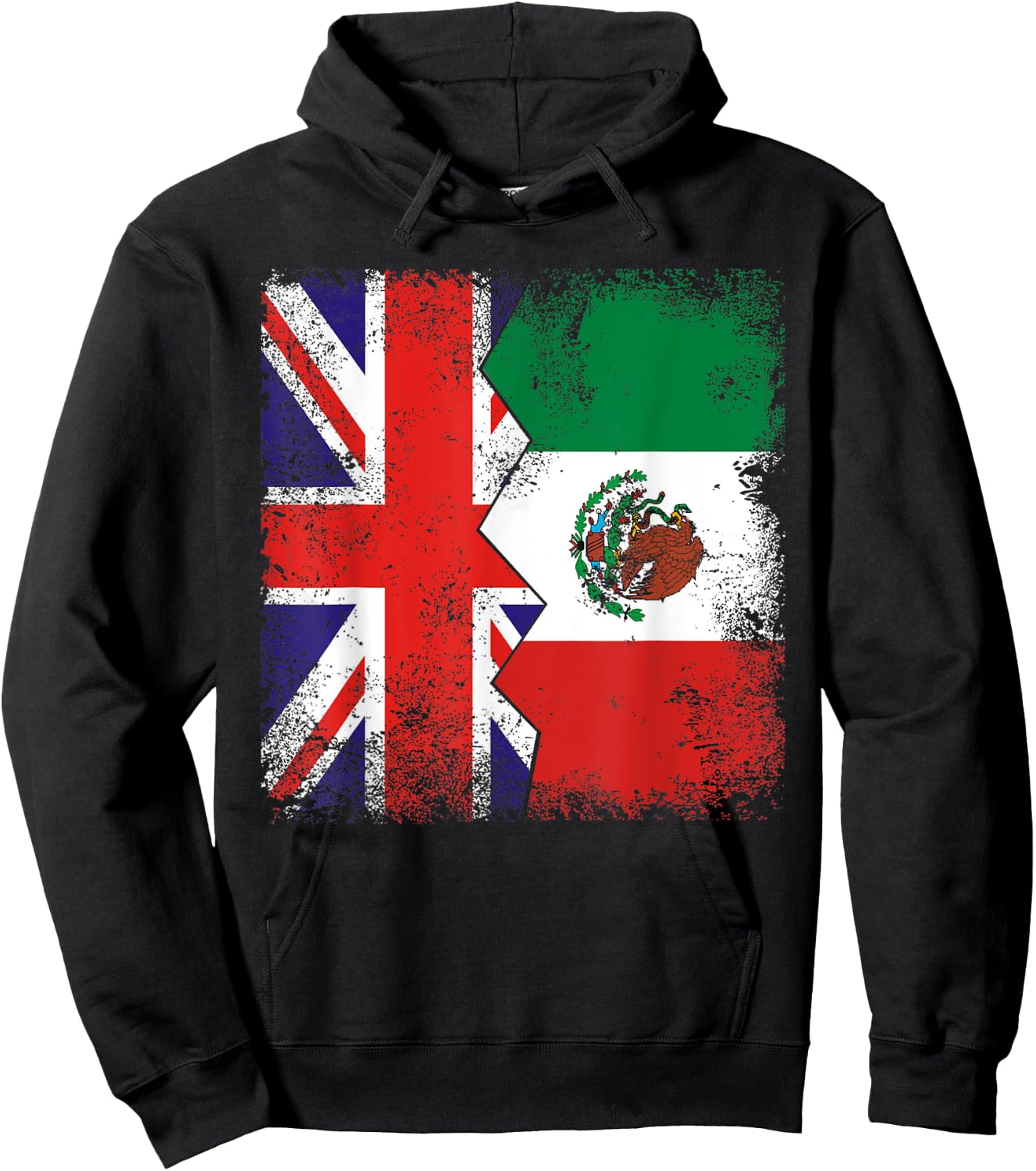Mexican Roots | Half British Flags | UK Mexico Vintage Hoodie - Hoodie | Black