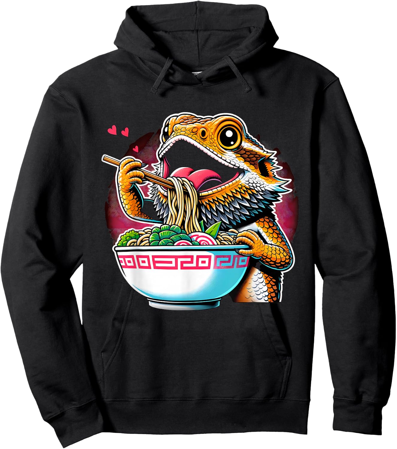 Kawaii Anime Bearded Dragon Ramen Hoodie - Hoodie | Black