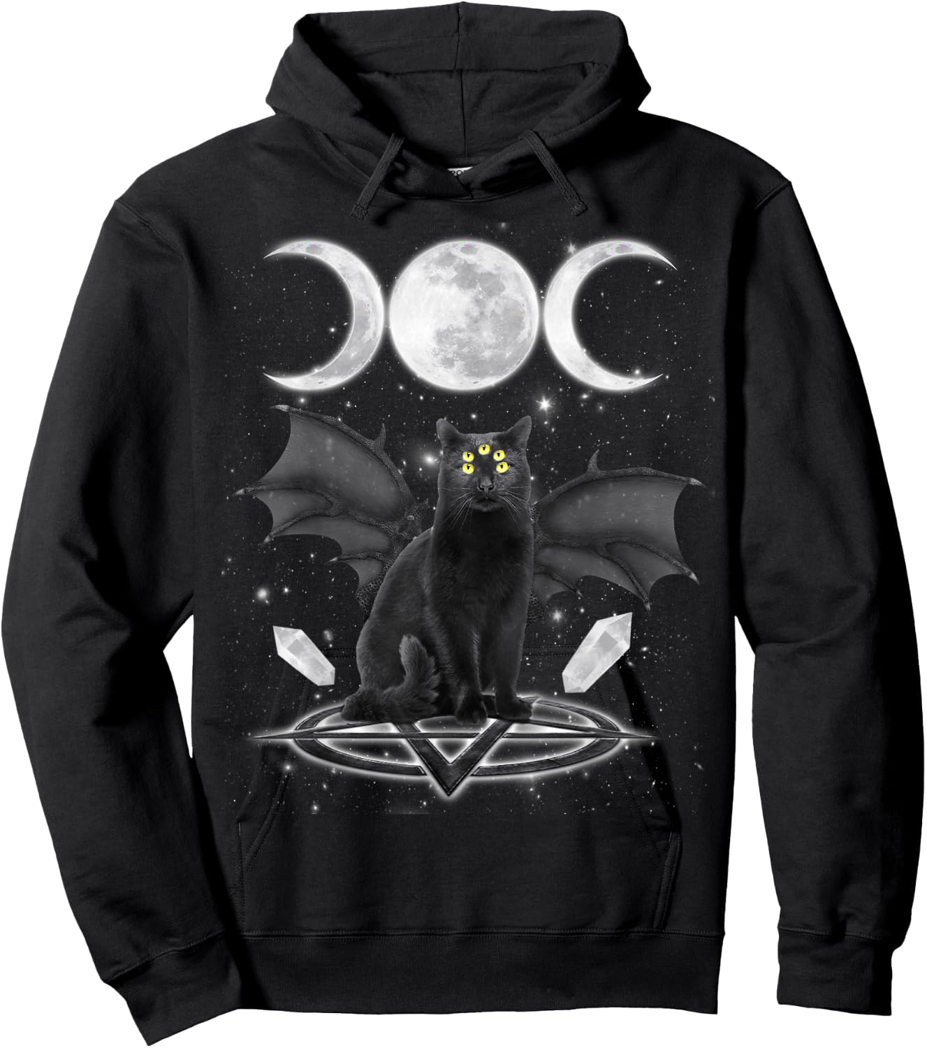 Triple Moon Witch Cat Wicca Wiccan Pagan Symbol Halloween Women Kids Hoodie - Hoodie | Black