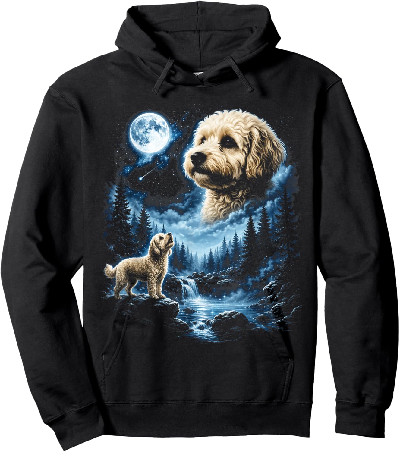 Maltipoo Howling to the Moon Meme 90s Animal Graphic Hoodie - Hoodie | Black