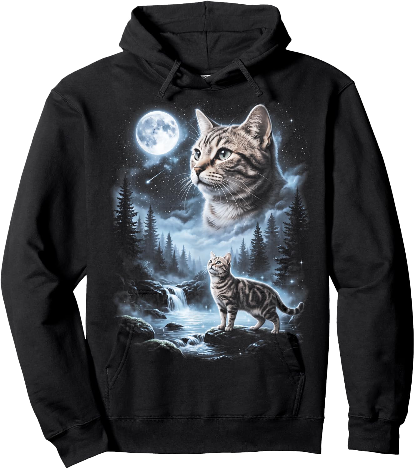 American Shorthair cat Howling at Moon 90's Retro Hoodie - Hoodie | Black