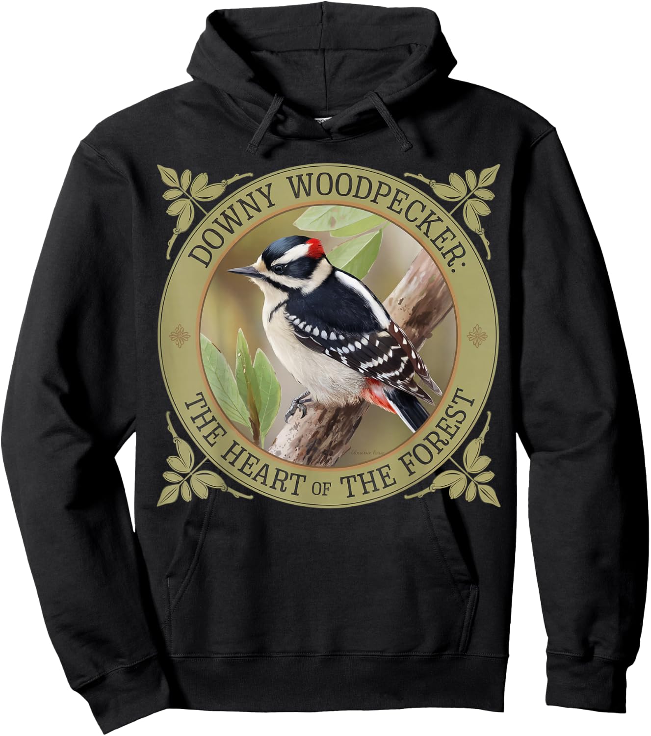 Downy Woodpecker – Nature Lover’s Bird Design Hoodie - Hoodie | Black