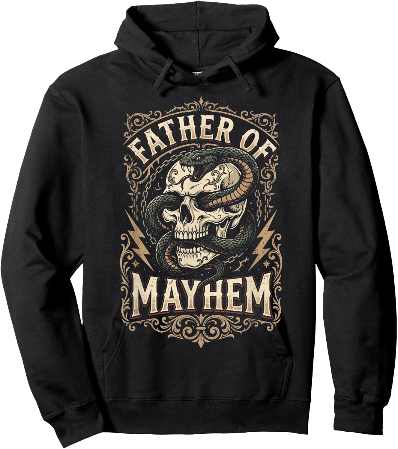 Father of Mayhem Vintage Gothic Skull and Snake Tattoo Hoodie - Hoodie | Black