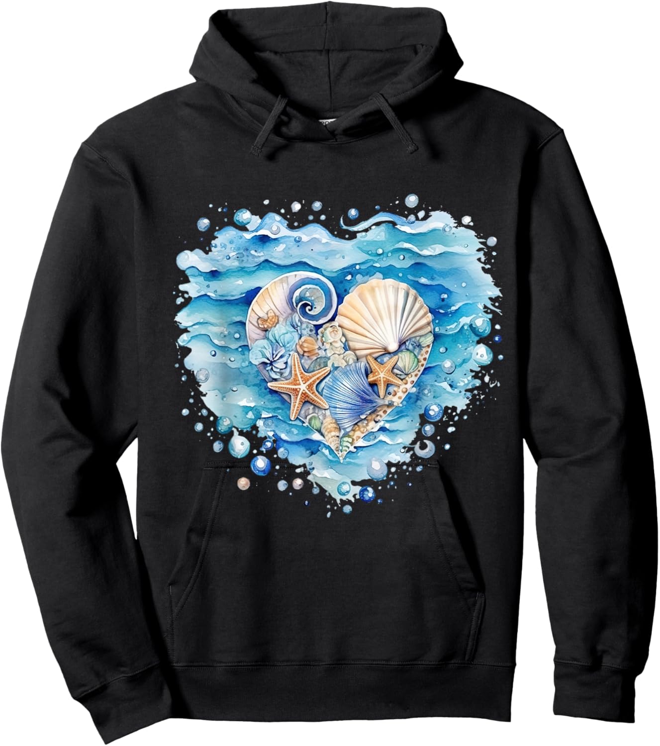 Summer Ocean Snail Shell Kawaii Starfish Beach Shell Hearing , black Hoodie - Hoodie | Black