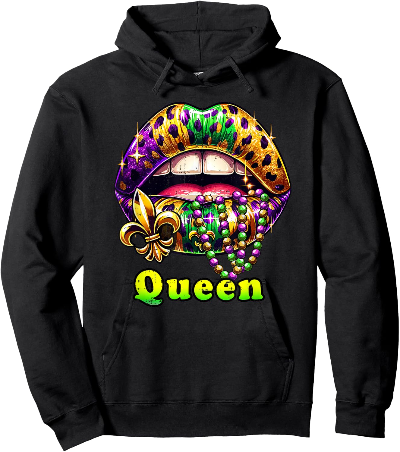 Mardi Gras Queen Lips Outfit Women Cheetah Leopard Print Hoodie - Hoodie | Black
