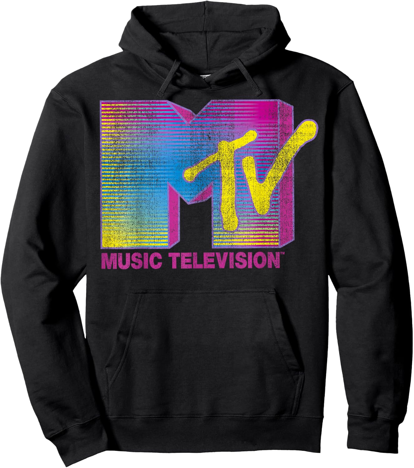 MTV Distressed Fluorescent Gradient Logo Classic Fit - Black, Adult Hoodie - Hoodie | Black