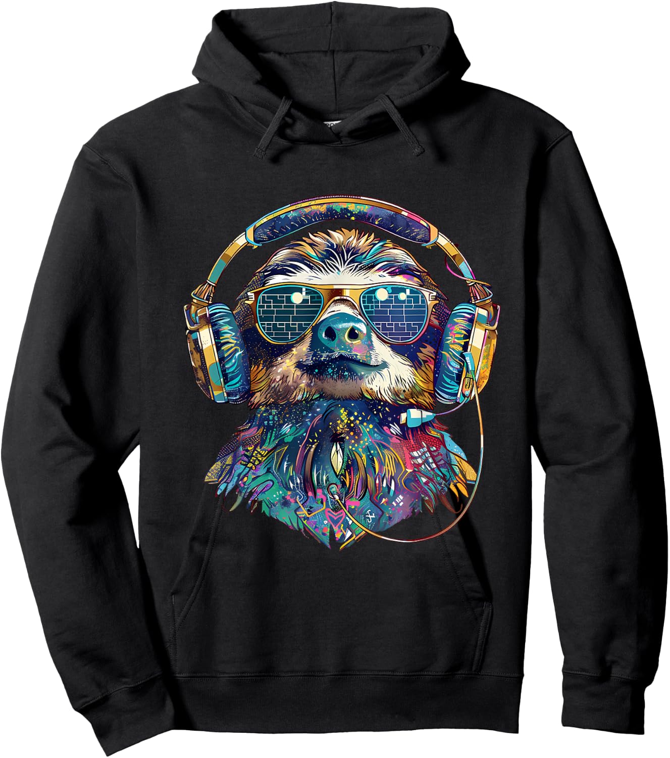 DJ Sloth Music Headphones Beatmaker Techno Animal Print Hoodie - Hoodie | Black
