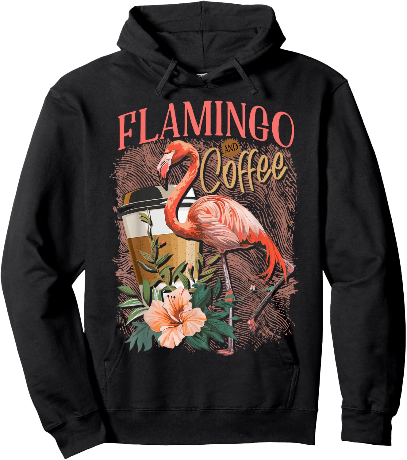 Flamingo Shirt Cute Floral Flamingo And Coffee Lover Hoodie - Hoodie | Black