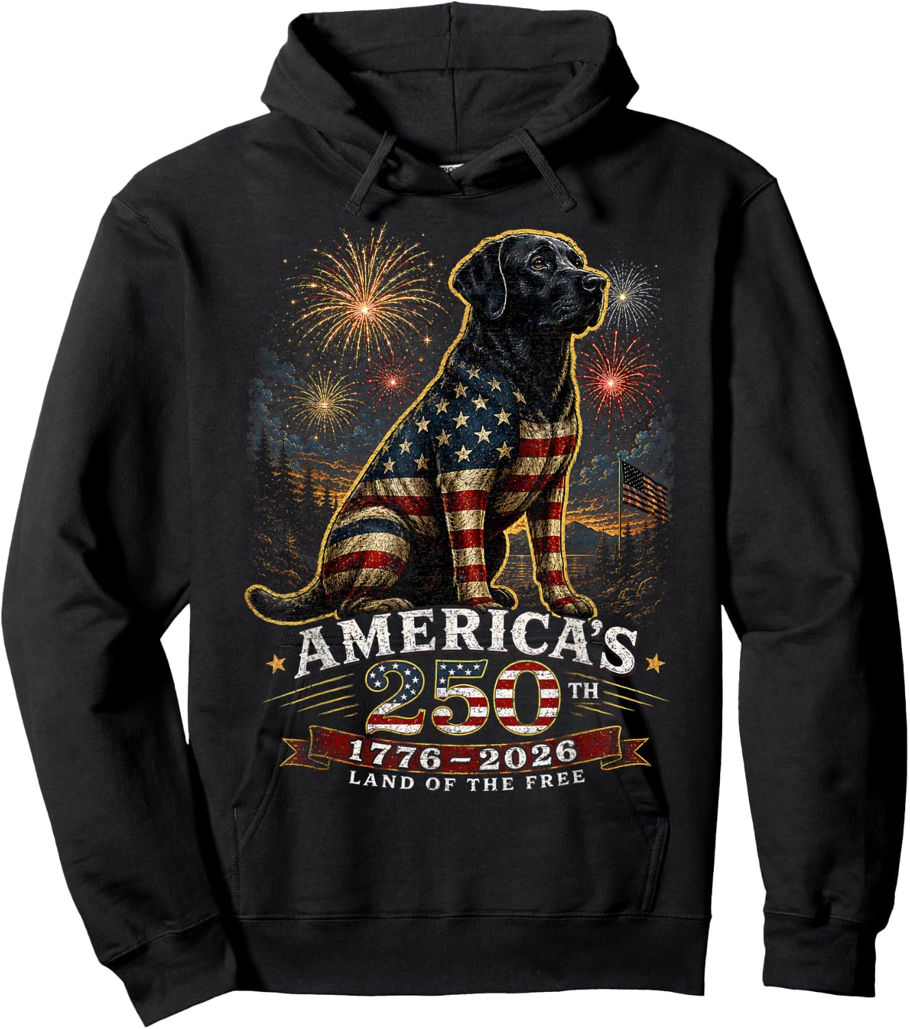 American Flag Labrador Retriever Dog Lab Patriotic Hoodie - Hoodie | Black