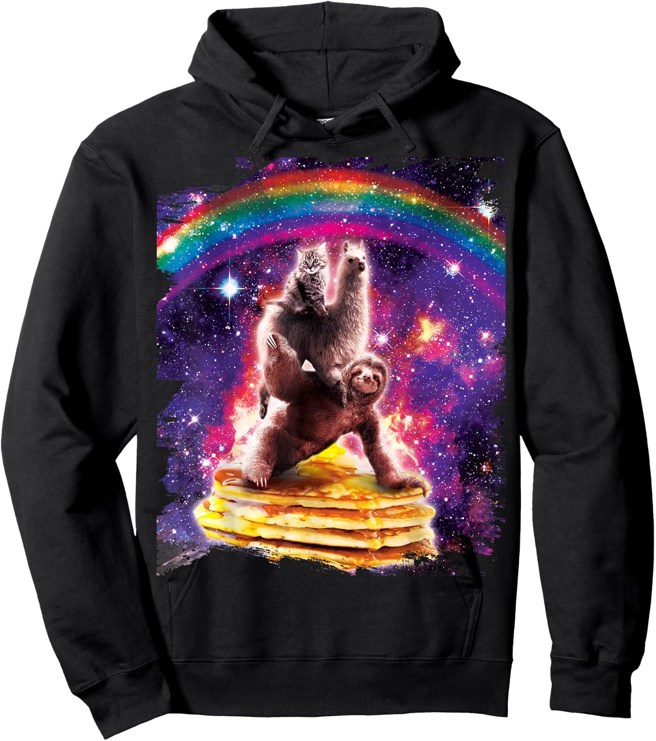 Space Cat Sloth Riding Pancakes Hoodie - Hoodie | Black
