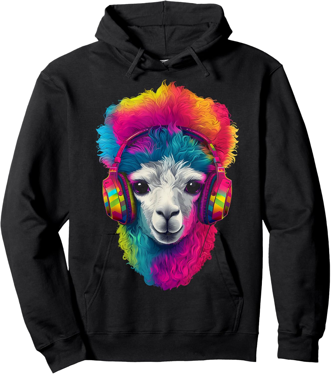 Alpaca Animal Headphones Art Motif Colorful Llama Hoodie - Hoodie | Black
