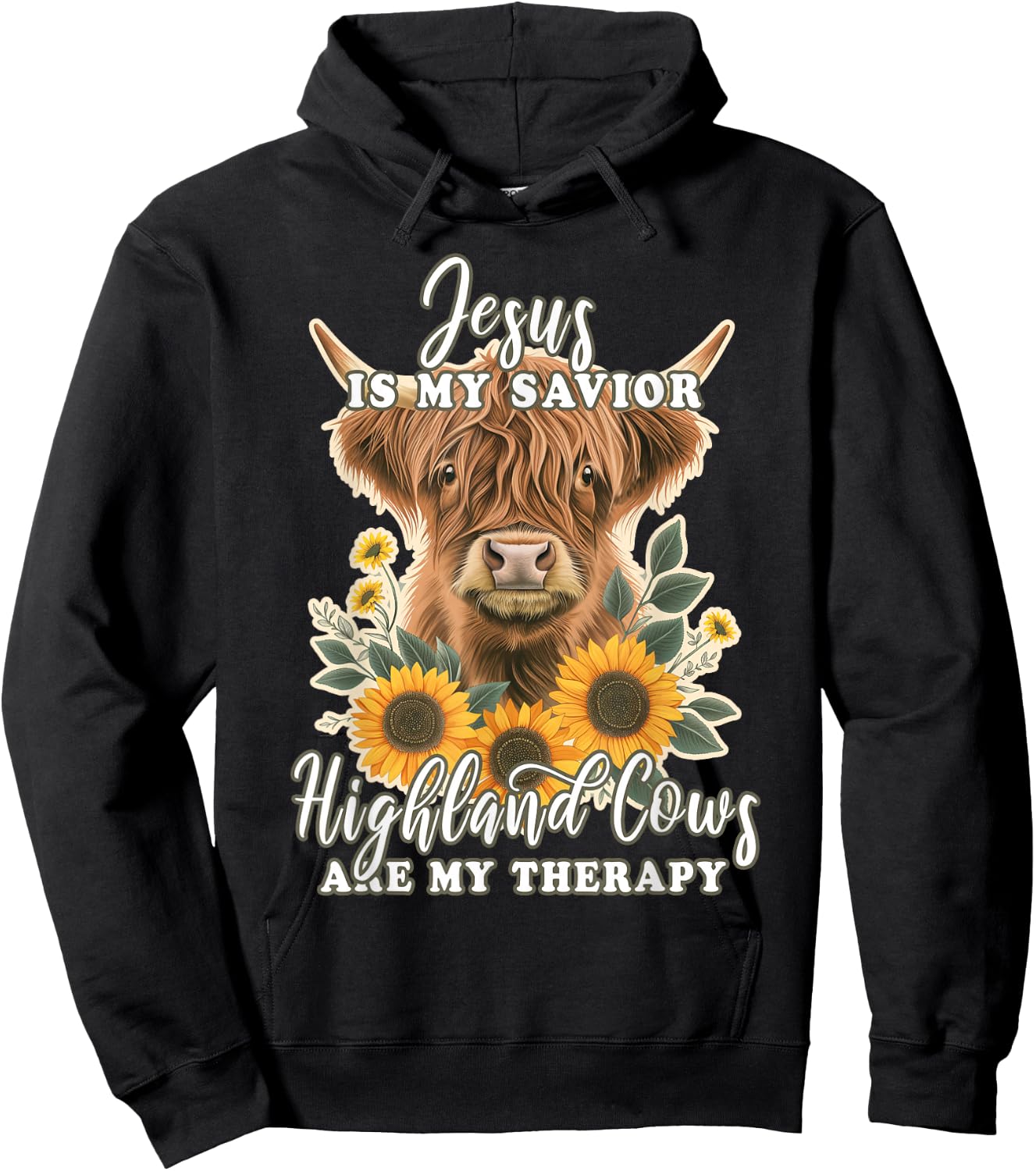Highland Cow Jesus Christian Religious Highland Cow Hoodie - Hoodie | Black