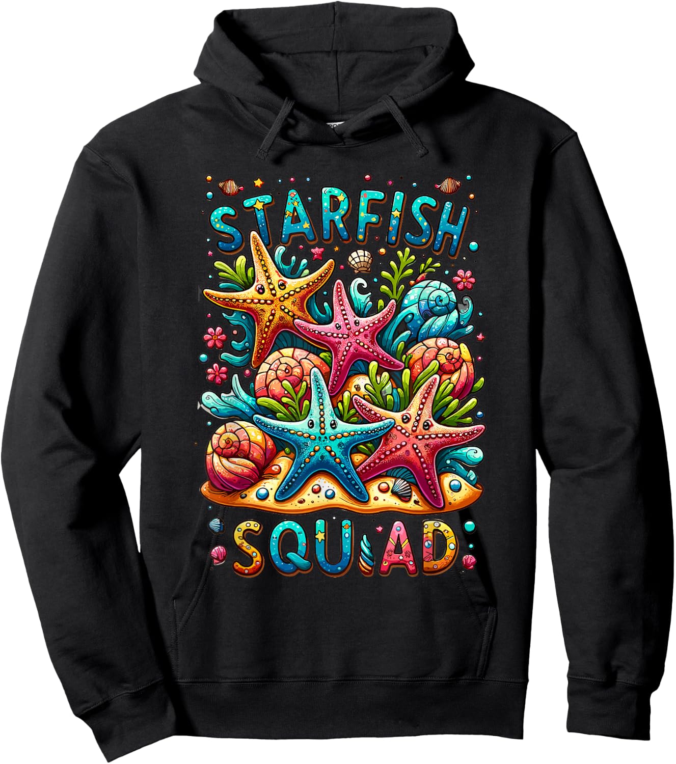 Cute Starfish Squad Ocean Beach Summer Nautical Women Kids Hoodie - Hoodie | Black