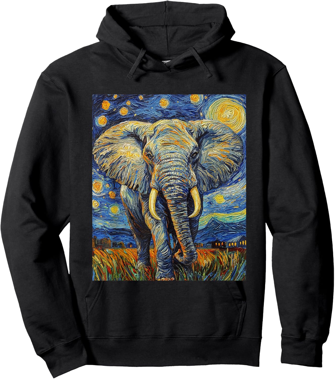Cute Elephant Africa - Van Gogh Style - Starry Night Hoodie - Hoodie | Black