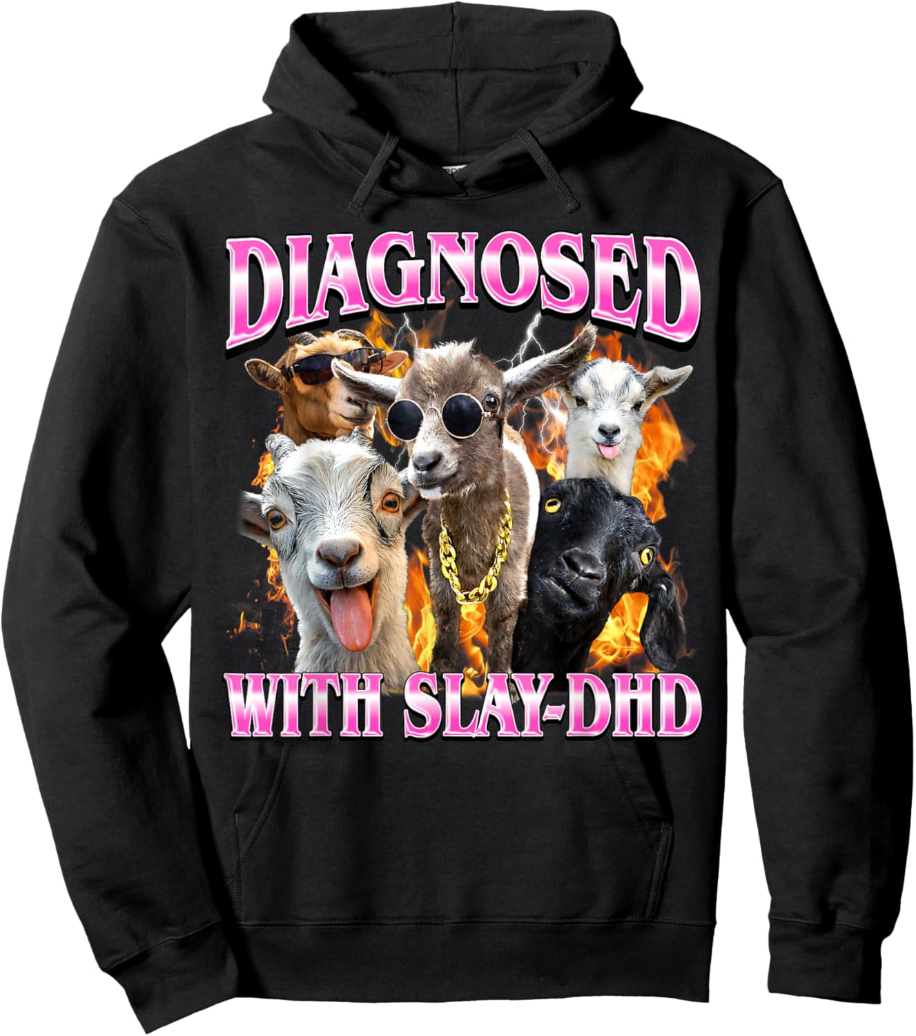 ADHD Slay-Dhd Funny Goat Adult Humor Gay Bootleg Men Women Hoodie - Hoodie | Black